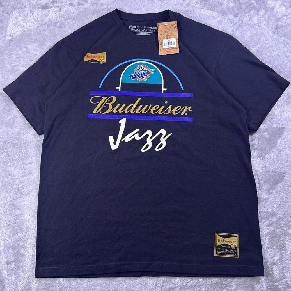 NWT Mitchell & Ness Utah Jazz Budweiser T-Shirt Mens Large Black Retro Graphic